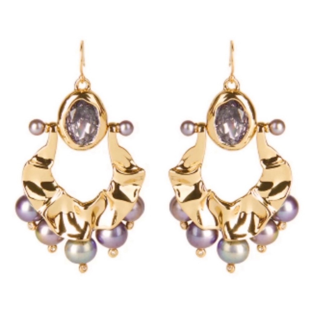 ALEXIS BITTAR • New Pearl Studded Crumpled Swinging Byzantine Drop Earrings - Picture 3 of 16